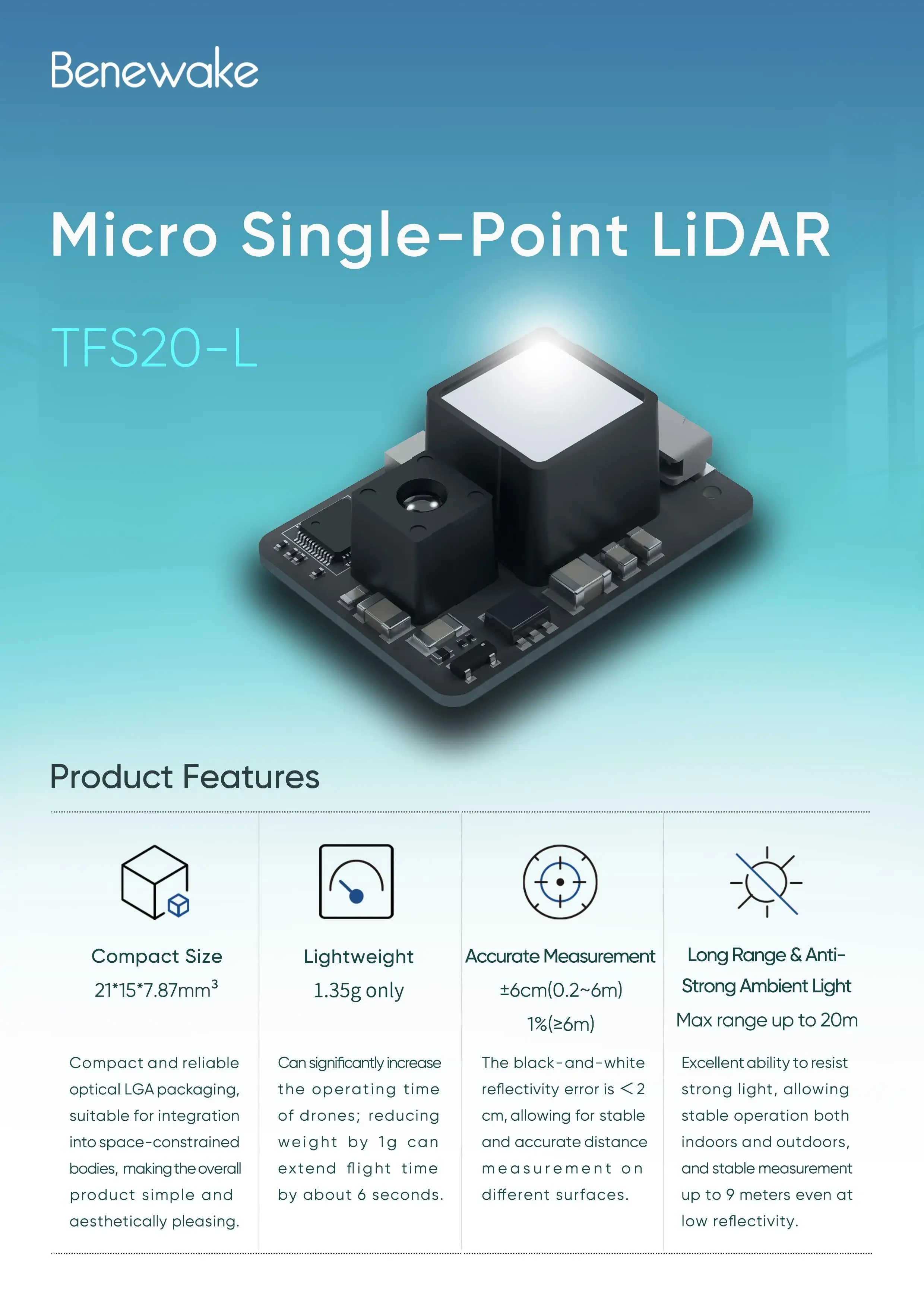 Benewake TFS20-L 20m Micro LiD - Arduino Robot ulasan dan harga