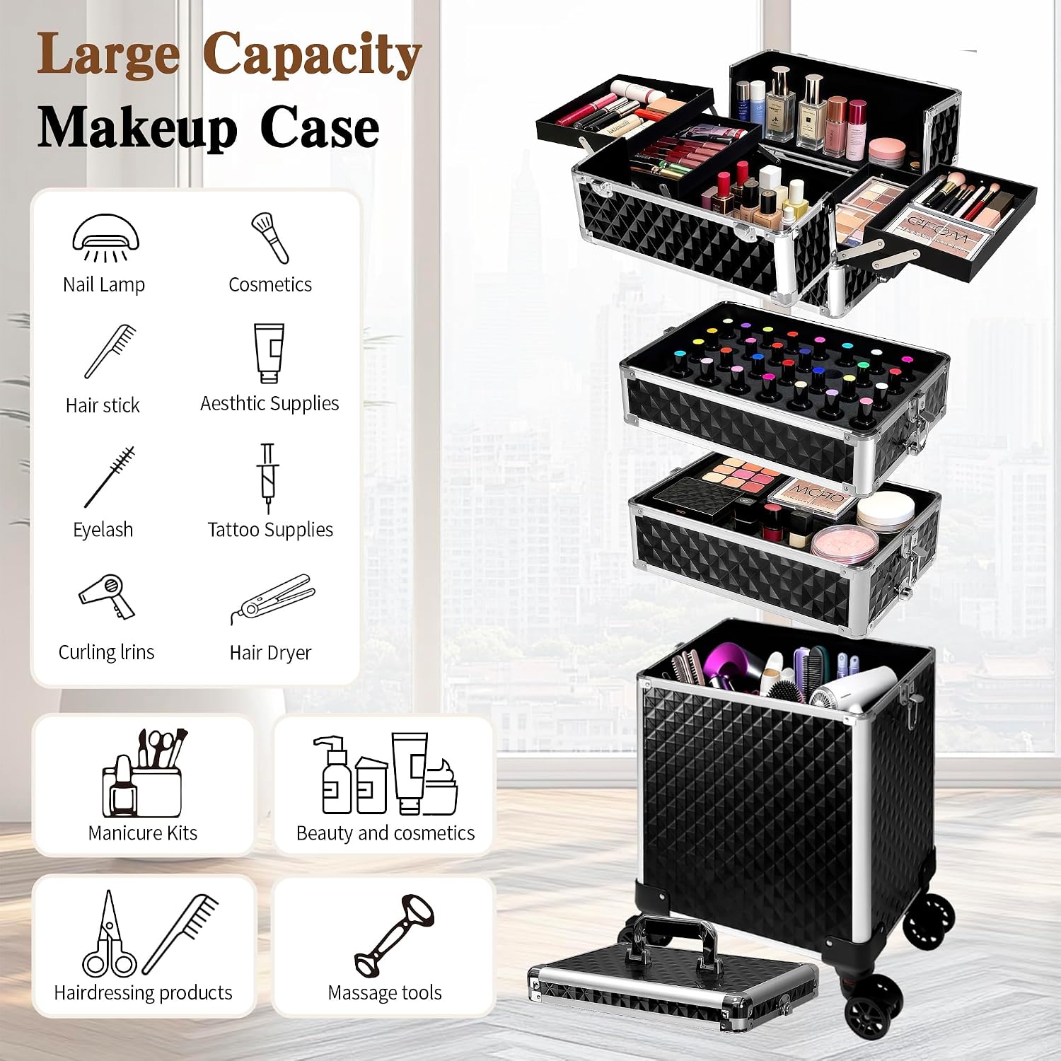 Rolling Makeup Train Case, Cos - Caster Wheel ulasan dan harga