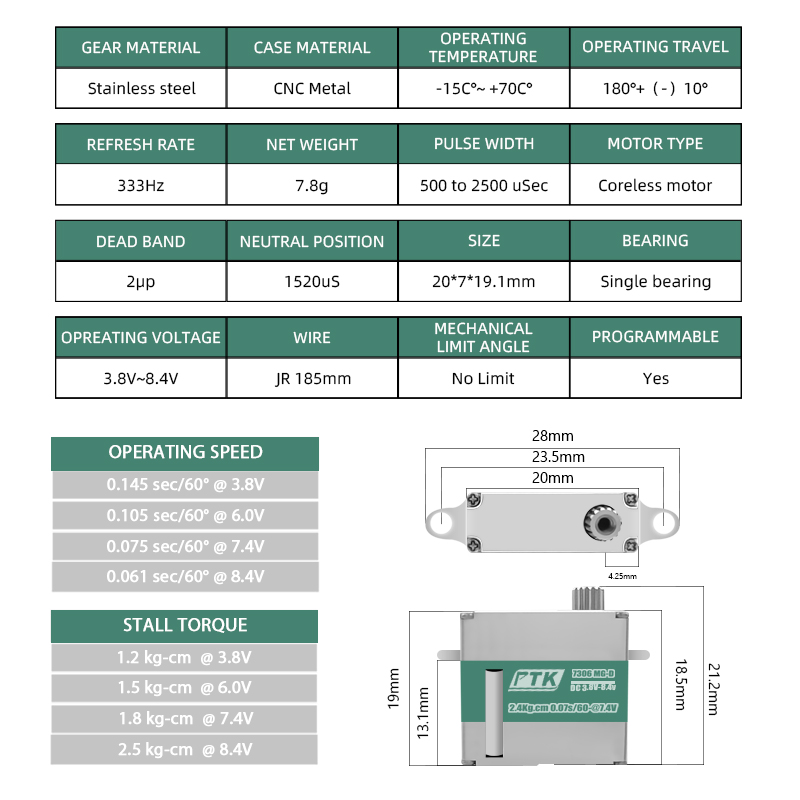 PTK 7306 MG-D 7g Digital All-M - Micro Servo ulasan dan harga